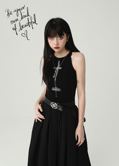 Black Sleeveless Suspender Long Dress LAD0094