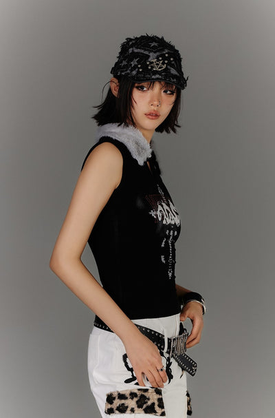 Fur Collar Subculture Sleeveless Top KIN0137