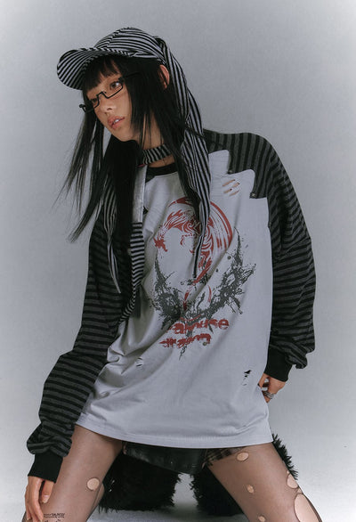 Raglan Striped Long-sleeved T-shirt KIN0150