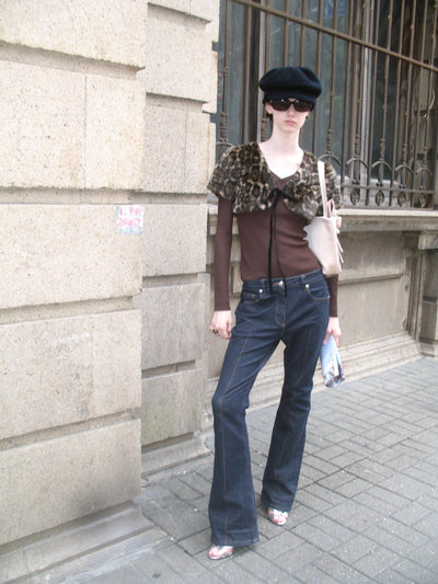 Leopard Print Cropped Eco-Fur Jacket AOA0036