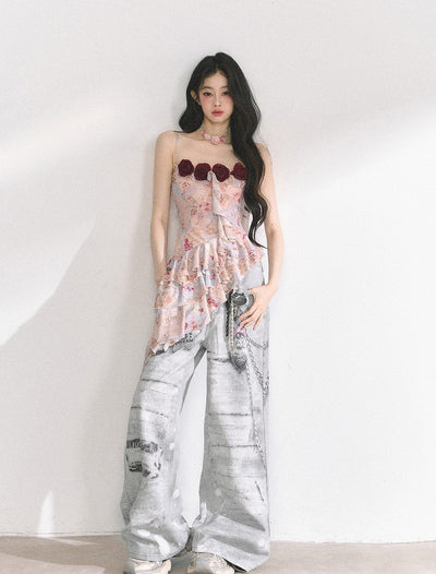 Rose Floral Irregular Camisole DIA0441