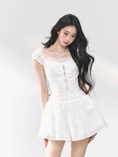 Lace White Short Dress DIA0452