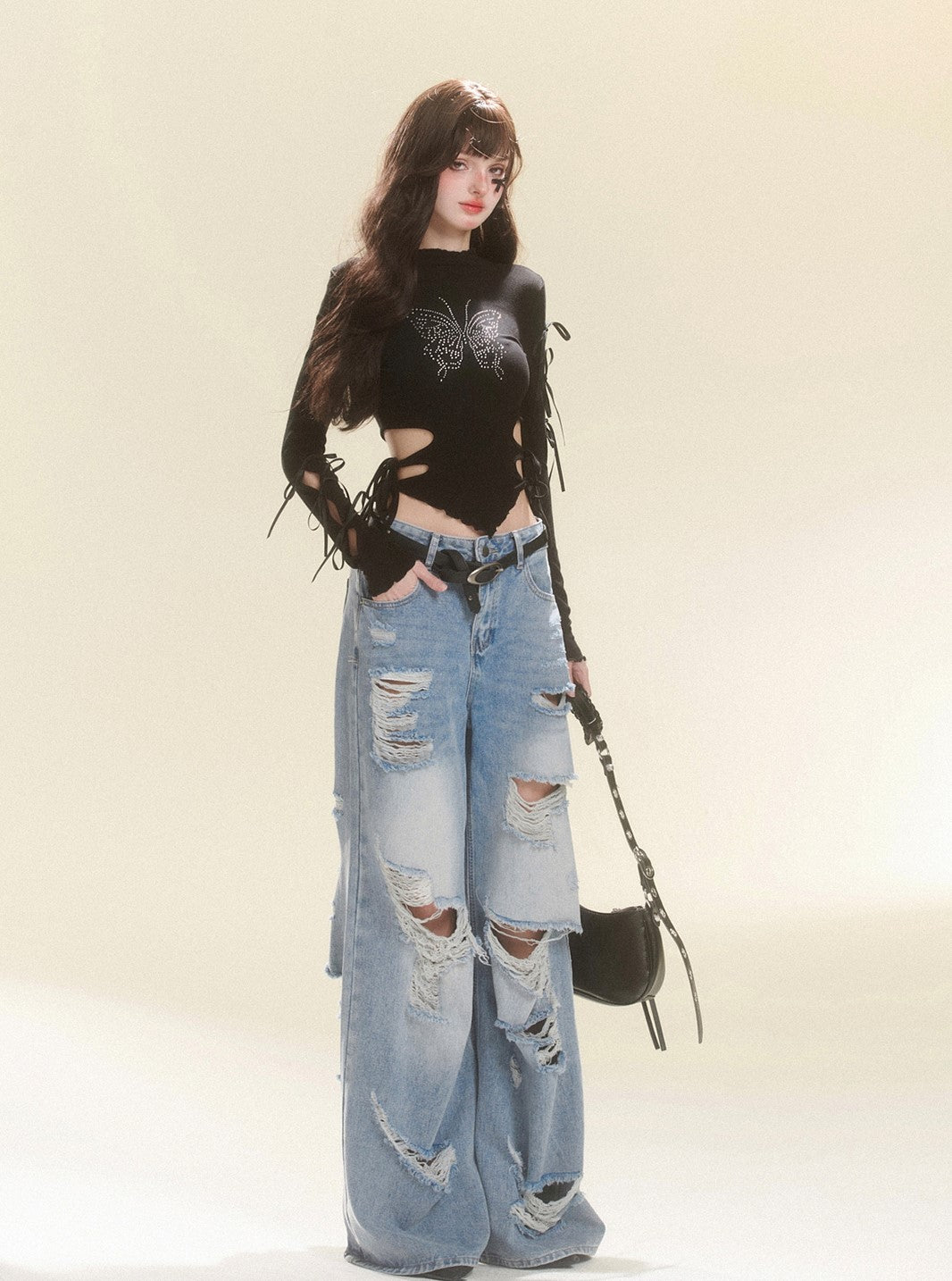 Ripped Straight Leg Light Color Jeans DIA0101