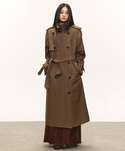 Brown Double-Breasted Long Trench Coat ANA0084