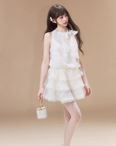 Cake Pearl Sequin Bow Tutu Dress SIS0016