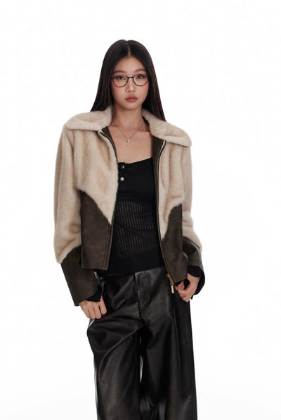 Contrast Color Stitching Environmentally Friendly Mink Fur Jacket 4MU0070