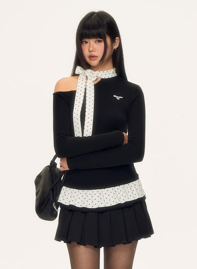 Polka Dot Tie-up Long-sleeved T-shirt WEE0086