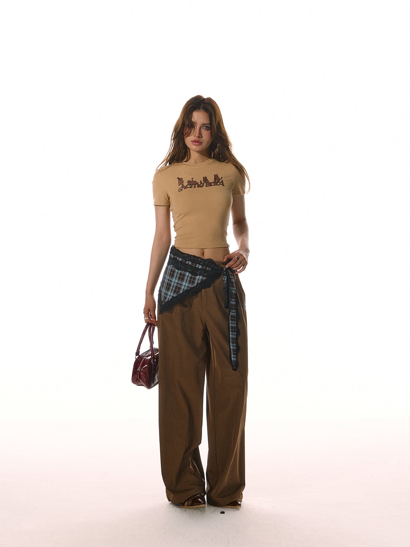 Detachable Lace Plaid Belt Drape Loose Pants ACM0081