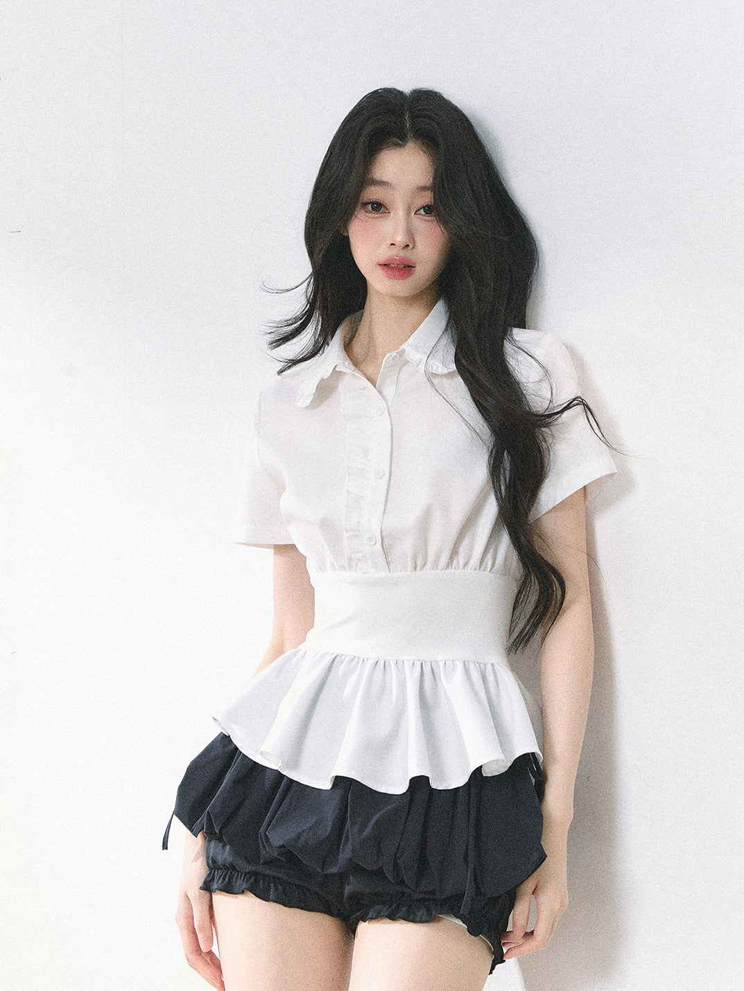 Waist Slim White Slim Shirt DIA0471