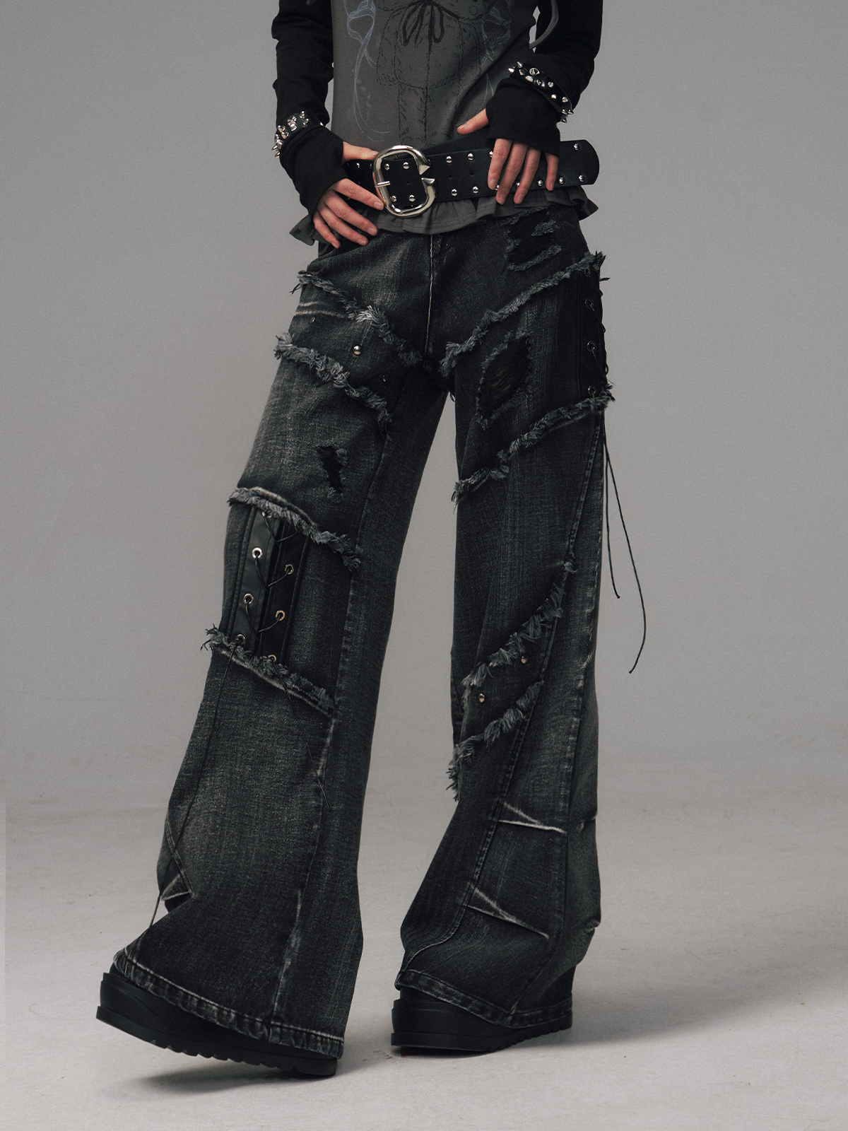 Street Punk Lace-up Studded Jeans FRU0124