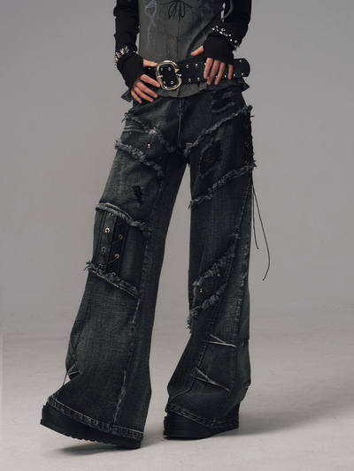 Street Punk Lace-up Studded Jeans FRU0124