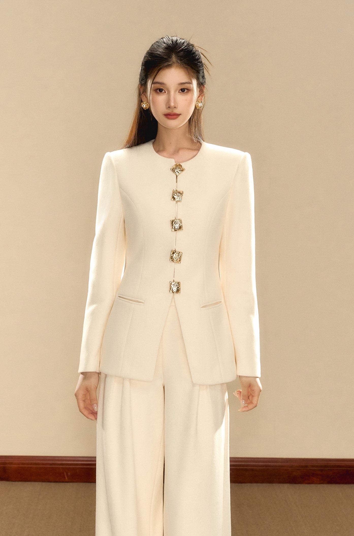 White Slimming Fashionable Square Button Jacket OSH0076