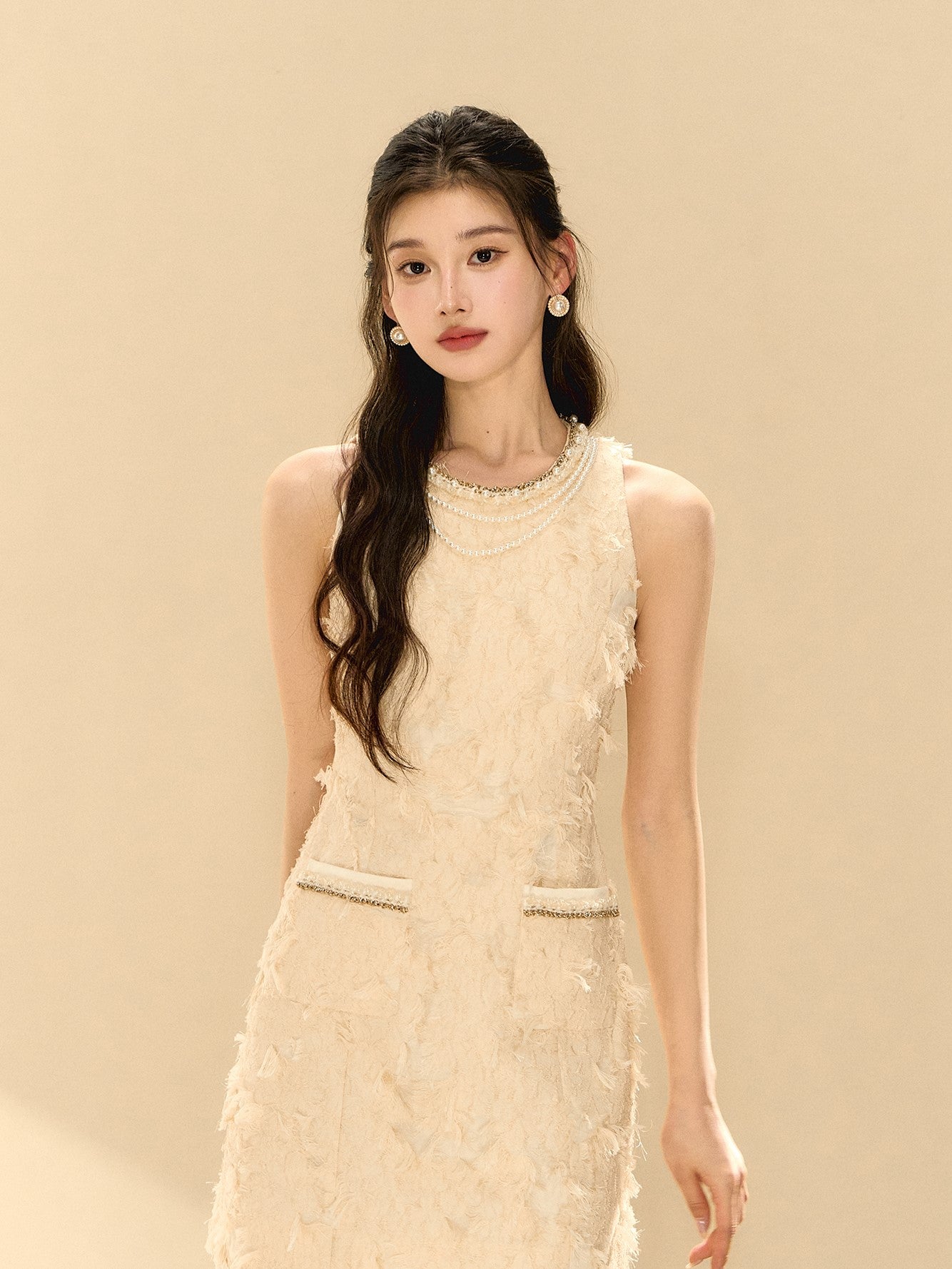 Feathery Sleeveless A-line Dress OSH0138