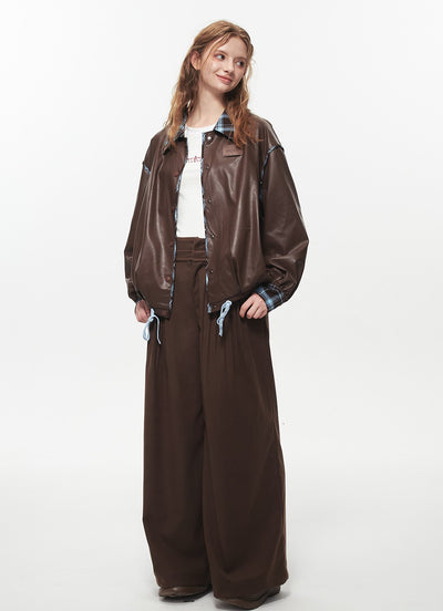 Retro Brown Contrast Leather Jacket FLO0025