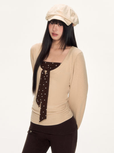 Polka Dot Bow Long-sleeved Top WEE0089