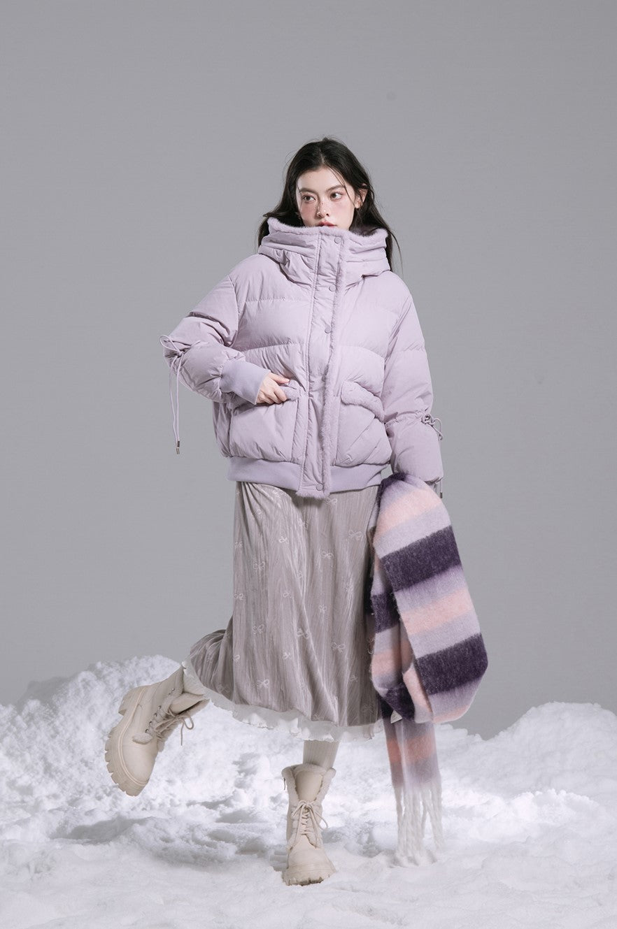 Taro Purple Hooded Fur Stripe Down Jacket COT0186