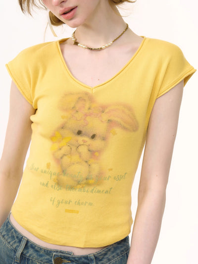 Rabbit Print V-neck T-shirt ZIZ0254