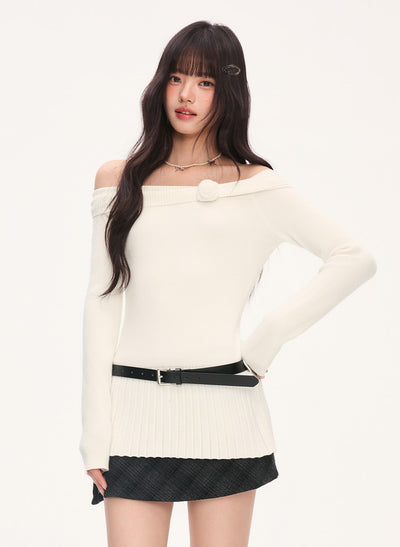 Off-Shoulder Floral Sweater WEE0072