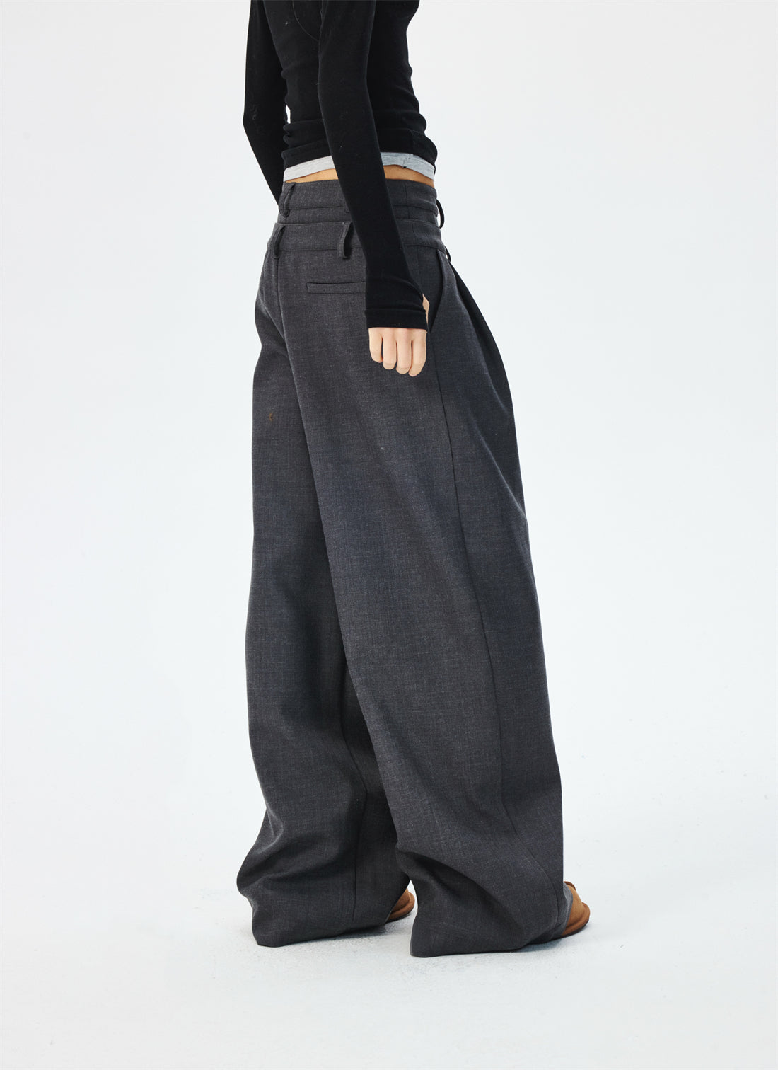3D Pleated Design Wide Leg Casual Pants CUR0269