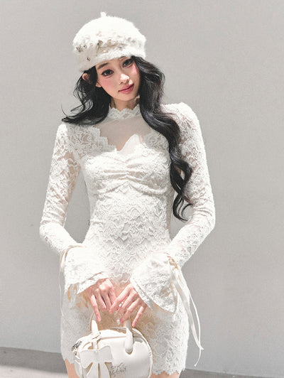 French-style Long-sleeved Lace Mesh Dress DIA0662