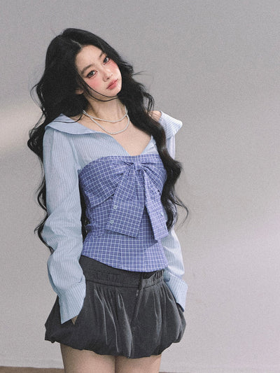 Fake Two-piece Slim Striped Shirt DIA0584