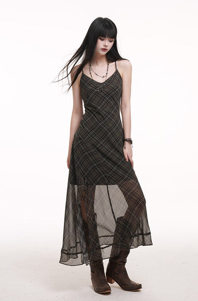 Green Plaid Suspender Dress LAD0173