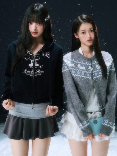 Retro Print Hooded Sweatshirt Short Jacket WEE0108