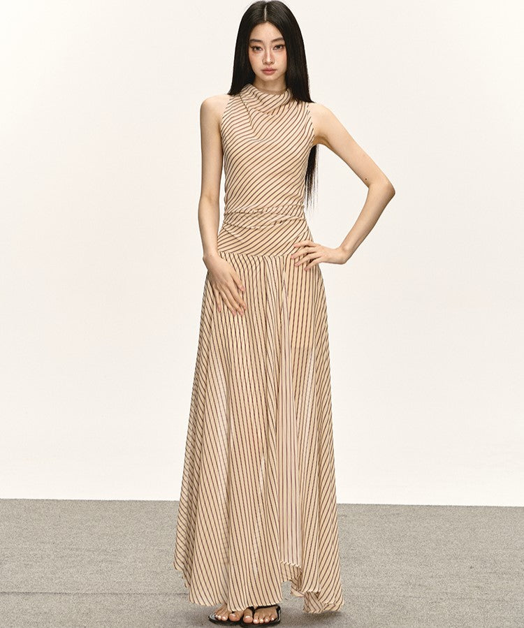 Georgette Striped Slit Long Dress ANA0031