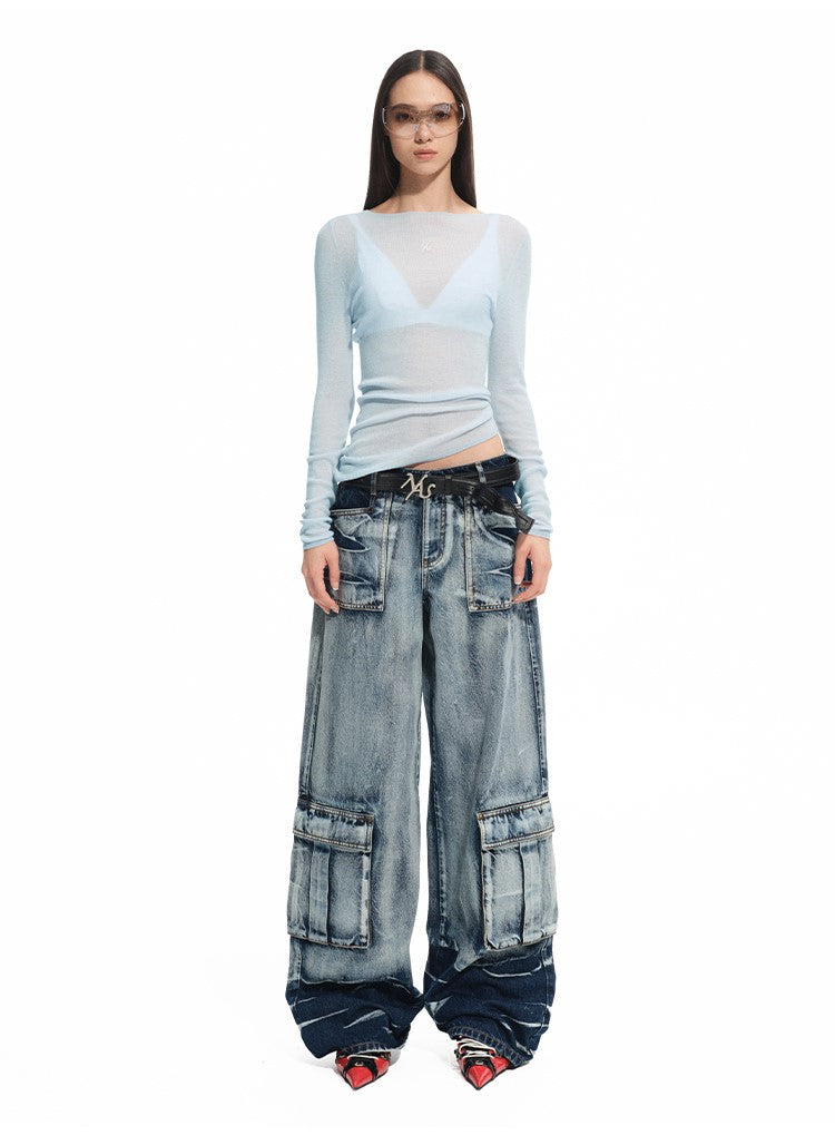 Large Pockets Wide-Leg Jeans NOT0314