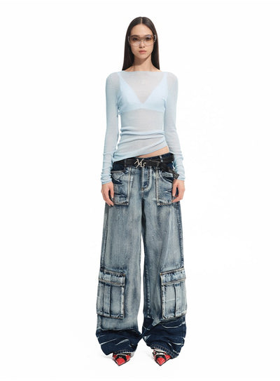 Large Pockets Wide-Leg Jeans NOT0314