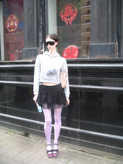 Cropped Long-sleeved Pompom Hoodie AOA0035