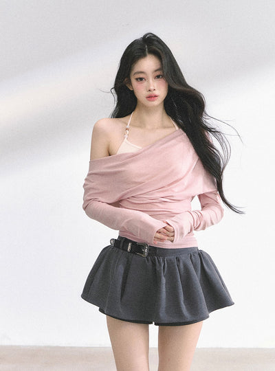 Fake Two-piece Off-Shoulder T-shirt DIA0528