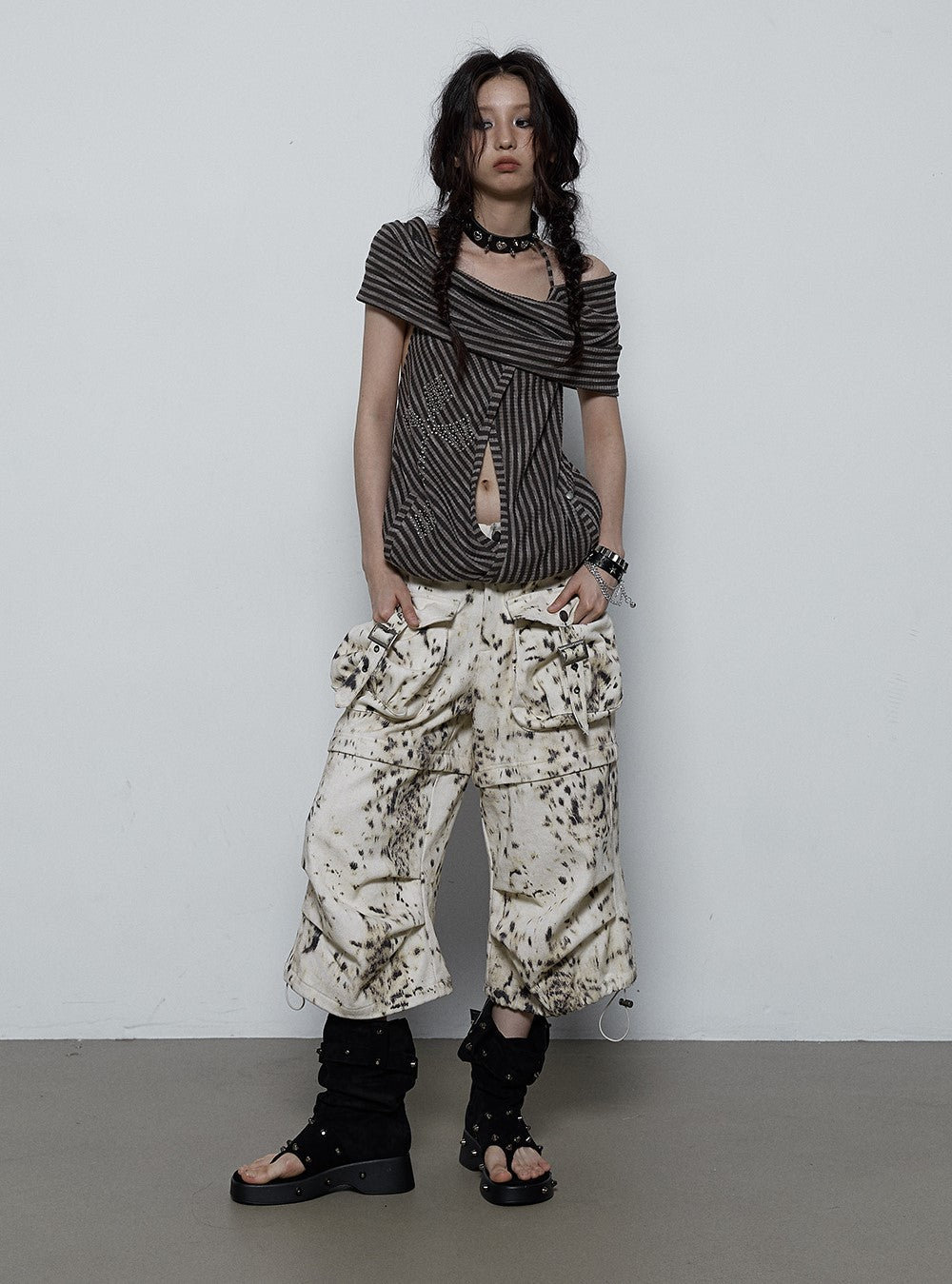 Wasteland Style Loose Leopard Print Two-wear Cropped Pants NOR0079