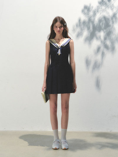 Removable Collar Pleated Dress SUN0156