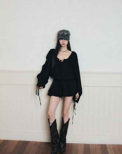 Ruffled Chiffon Satin Shirt Dress LUL0170
