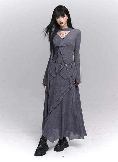 Simple High-End V-neck Top/Skirt LAD0222