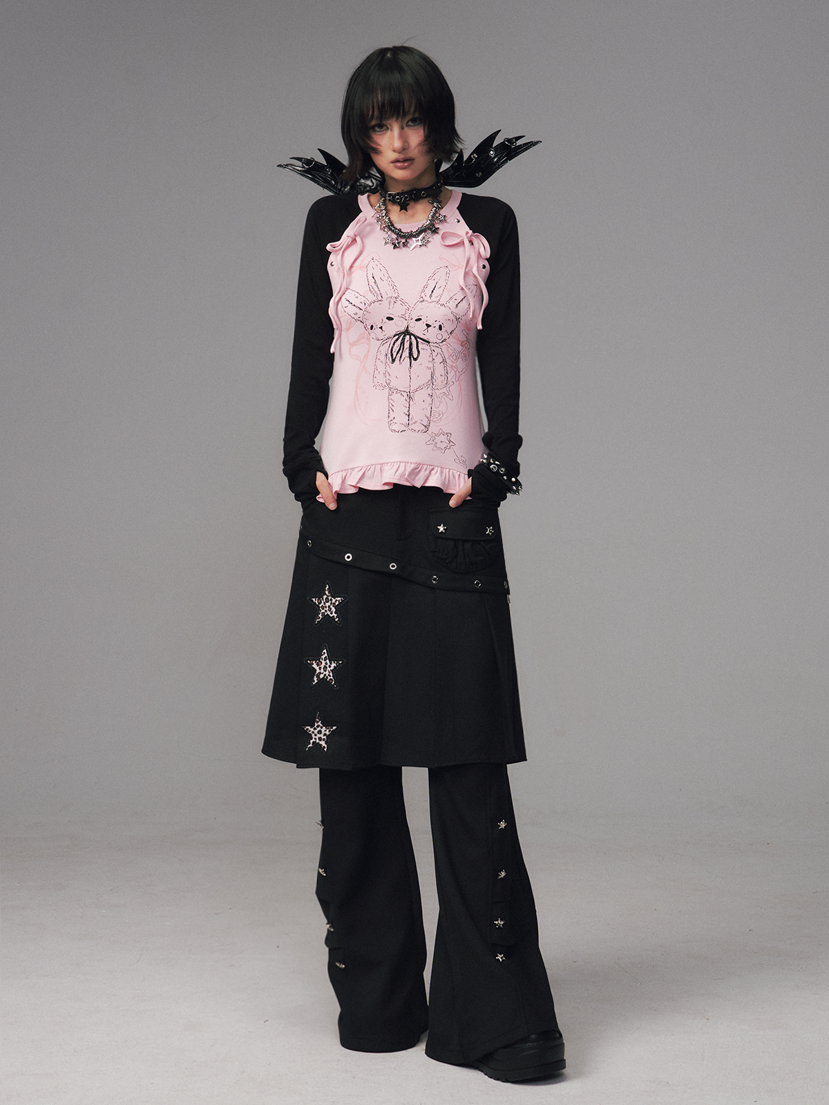 Faux Two-Piece Pleated Skirt Pants FRU0123