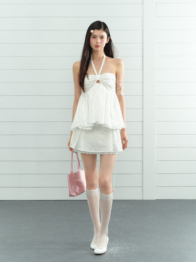 Hollow Lace Halter Neck Top/Skirt LAL0206