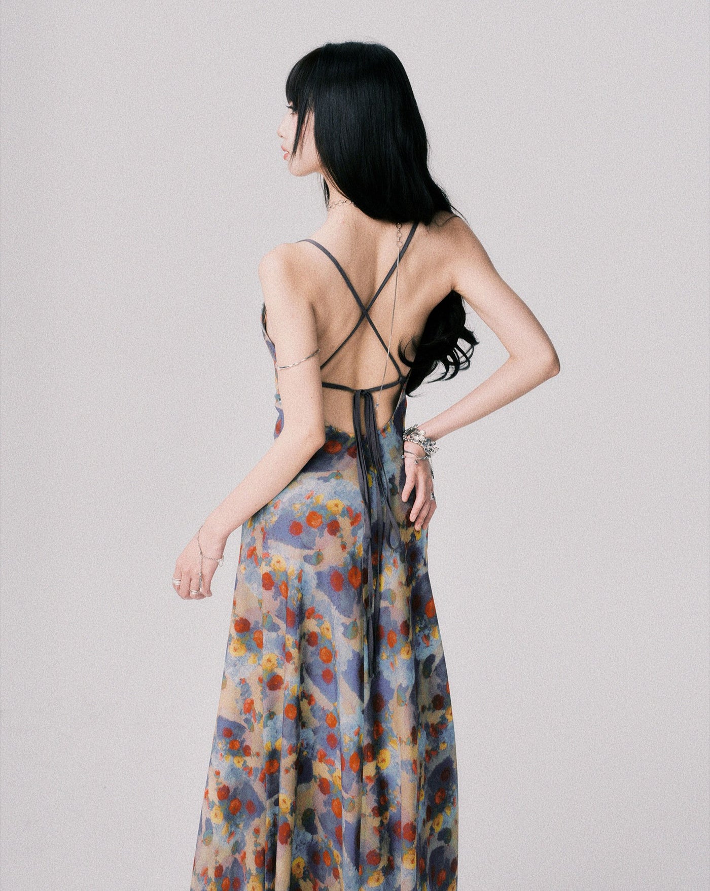 Floral Print Backless Long Dress LUL0154