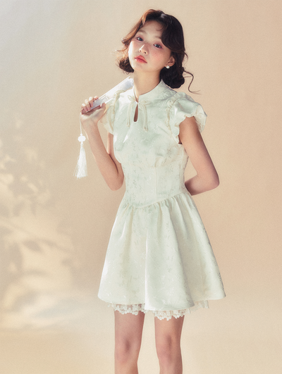 Flying Sleeve Beige Umbrella Dress SUN0056