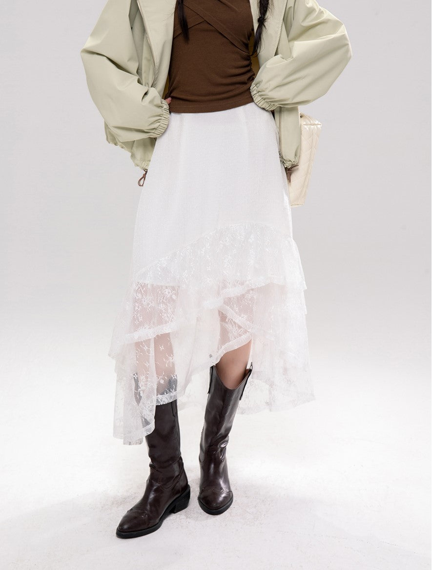 White Lace Irregular Layered Skirt COT0233