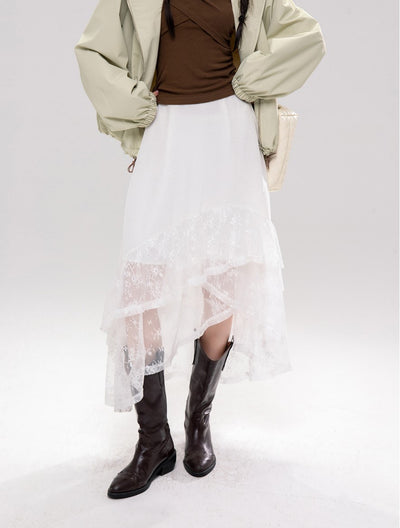 White Lace Irregular Layered Skirt COT0233