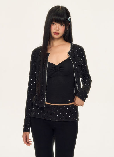 Rose-Decorated Polka Dot Cardigan WEE0087