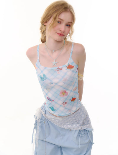 Retro Design Plaid Shell Print Camisole ZIZ0280