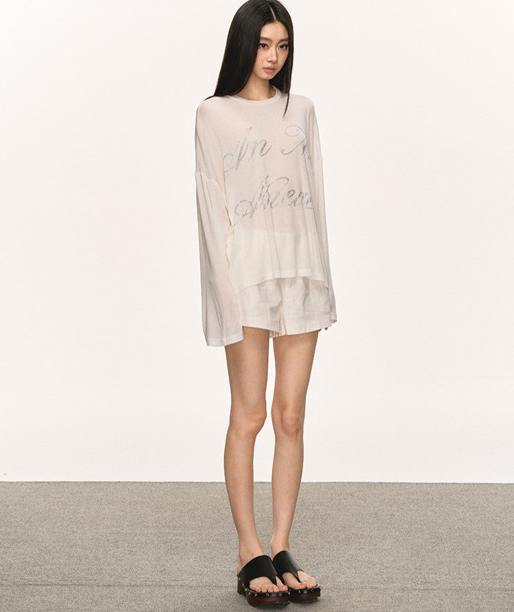 Letter Print White Long-sleeved T-shirt ANA0068
