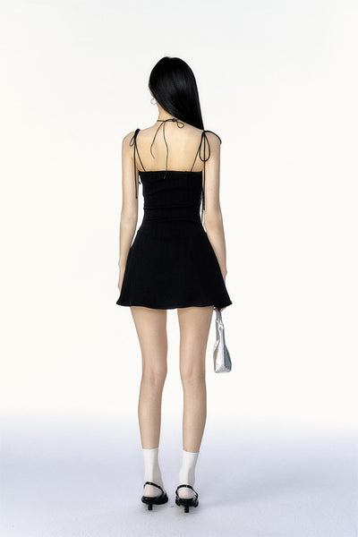 Black Waist Slim Patchwork Floral Dress CUR0099