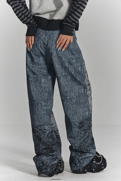 Chain Digital Print Wide-leg Jeans KIN0132