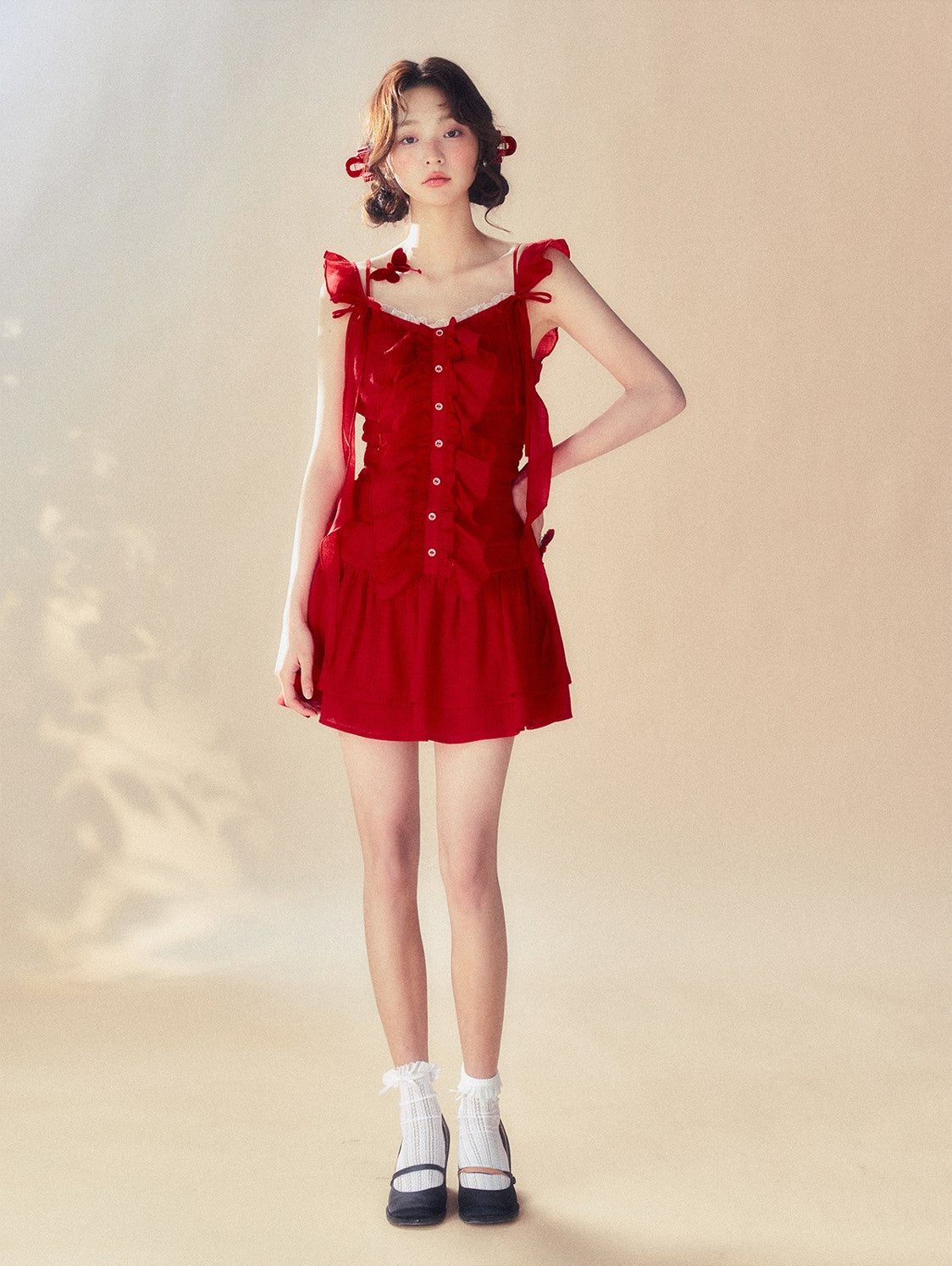 Red Bow Suspender Dress SUN0057