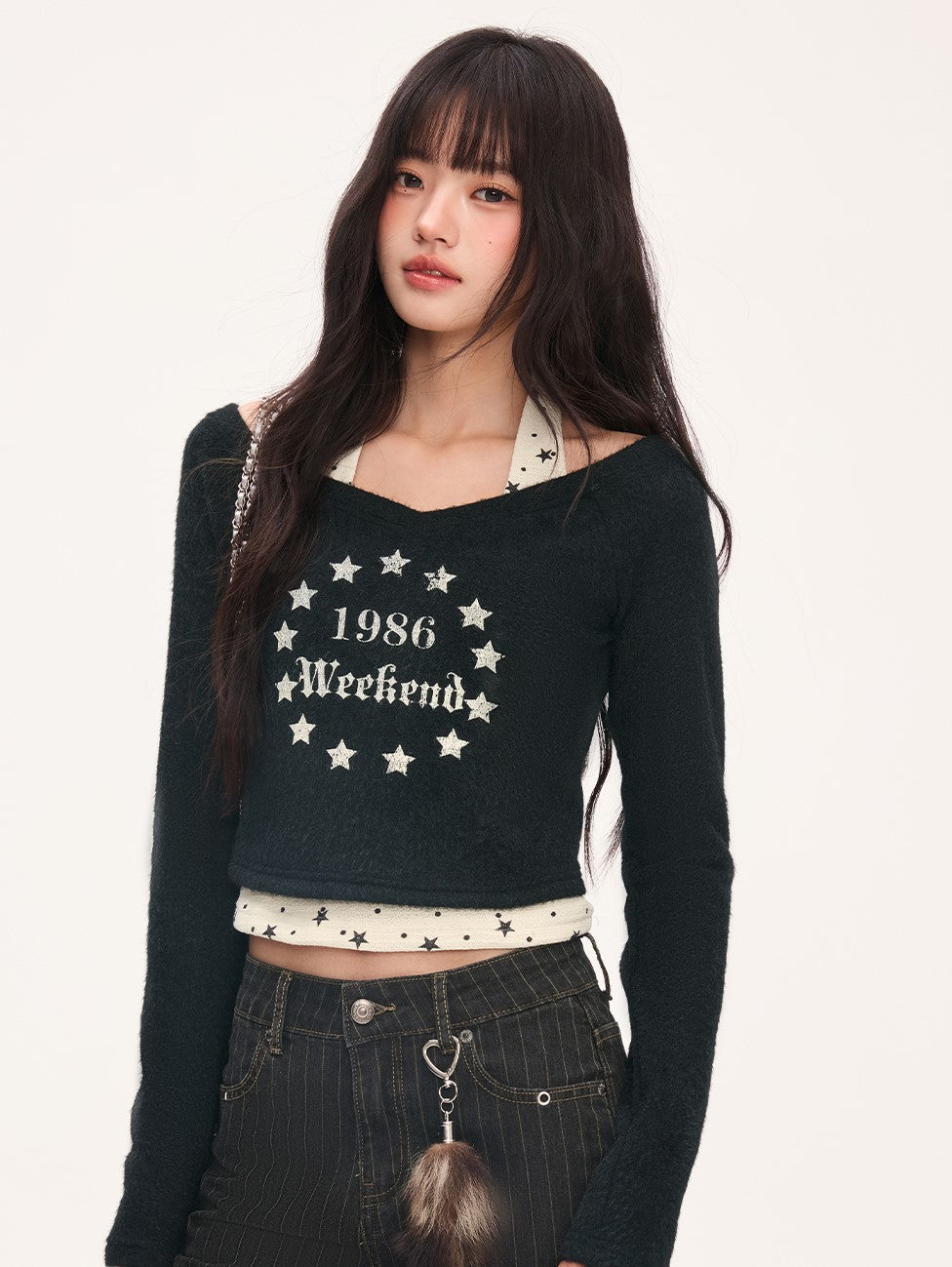 American-style Star Print Halter Neck T-shirt WEE0071