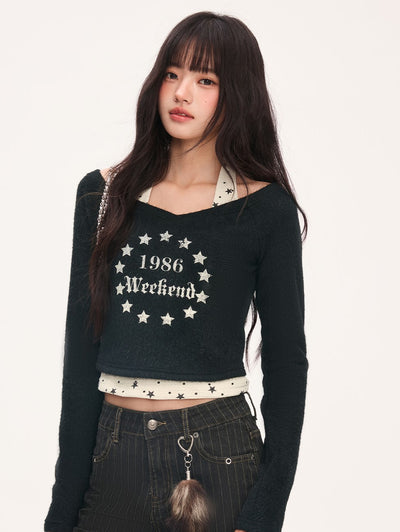 American-style Star Print Halter Neck T-shirt WEE0071